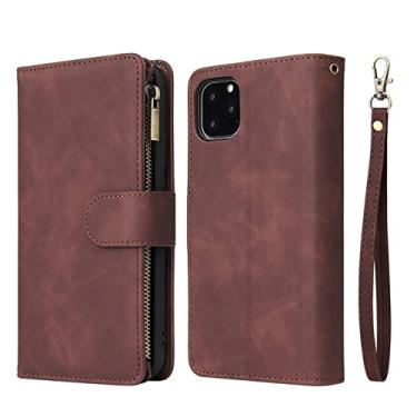 Imagem de Carteira de luxo retrô com zíper estilo multi-card slot flip capa de telefone de couro para iPhone 13 12 11 Pro Max para iPhone 6 6S 7 8 Plus X XS Max XR, Café, Para iPhone XS MAX