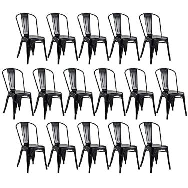 Imagem de Loft7, Kit 16x Cadeiras Iron Tolix Design Industrial em Aço Carbono, Sala de Jantar, Cozinha, Bar, Restaurante e Varanda Gourmet - Preto Semi Brilho,