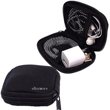 Imagem de Bolsa de neoprene universal preta com zíper para fones de ouvido, carregador, organizador de cabos, acessórios eletrônicos, vários USB, Mp3, carregador, bolsa organizadora de cabos