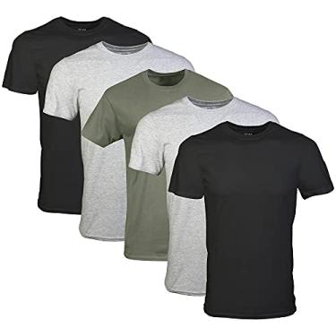 Imagem de Gildan Camisetas masculinas de gola redonda, pacote múltiplo, estilo G1100, Preto/cinza esportivo/verde militar (pacote com 5), M
