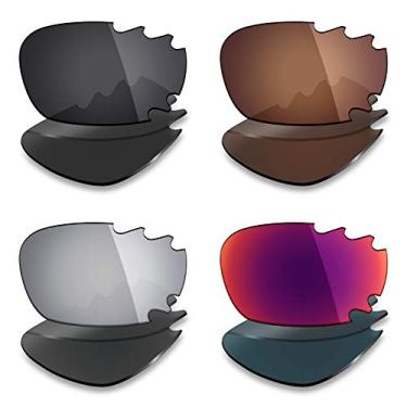 Imagem de 4 pares de lentes polarizadas de substituição da Mryok para óculos de sol ventilados Oakley Jawbone – preto e bronze marrom/prata titânio/sol meia-noite