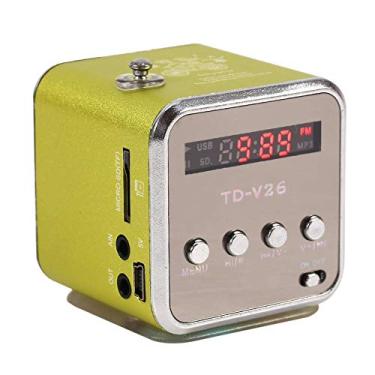 Imagem de Mini alto-falante portátil Eboxer reprodutor de música rádio FM suporte de alto-falante estéreo cartão TF e disco U, design curto, mini alto-falante perfeito para o quarto bicicleta carro para telefone/tablet/computador (verde)