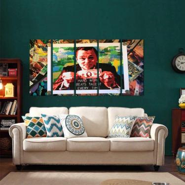 Imagem de Quadro Decorativo Lobo Wall Street Dólar 5 peças 140x65