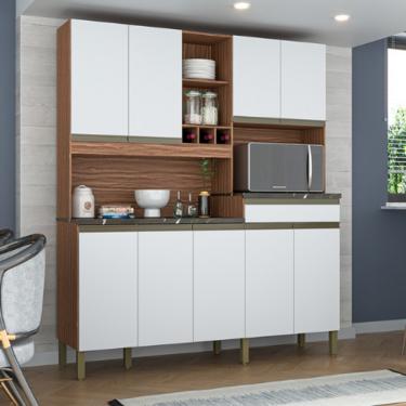 Imagem de Kit Cozinha 100% MDF 9 Portas 1 Gaveta Puxador Perfil Merlot Ronipa Cozinhas Sevilha/Branco