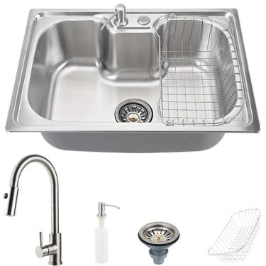 Imagem de Cuba Para Cozinha Inox Com Acessórios Carajás E Torneira Monocomando Extensível Muru Pingoo.casa - Prata Escovado