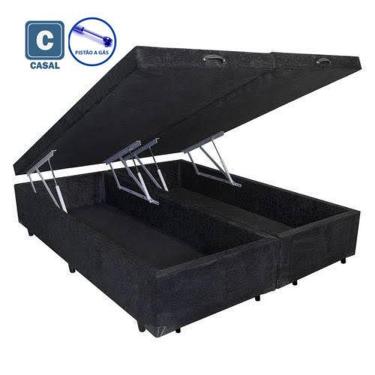 Imagem de  Cama Box Casal com Bau Pistão a gás Suede Bipartido - 138x188x35