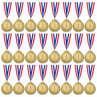 Imagem de 24 peças de medalhas de ouro – Medalhas vencedoras de prêmios de ouro para esportes, competições, festas, abelhas ortográficas, estilo olímpico, 5 cm