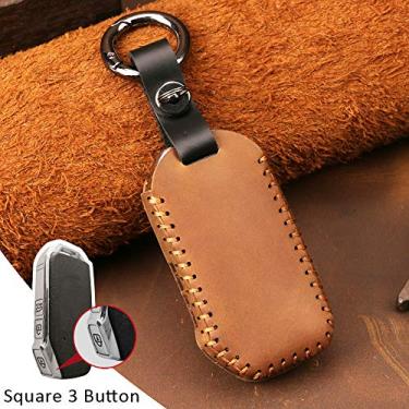 Imagem de Kakulkomen 3 botões de couro Smart Key Fob capa de controle remoto sem chave bolsa protetora de entrada para carro Key Cove para KIA K900 Sportage R Stinger Ceed Sorento Cerato Forte (marrom)