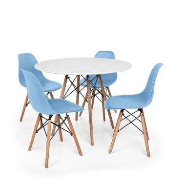Imagem de Kit Mesa Jantar Eiffel 80cm Branca + 04 Cadeiras Charles Eames - Azul-