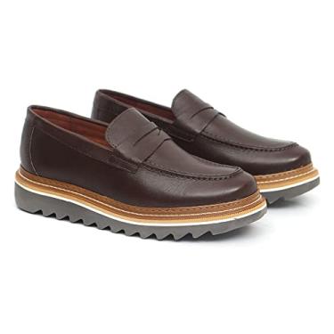 Imagem de Sapato Oxford Masculino Loafer Tratorado Couro Premium Liso cor:Marrom;Tamanho:39