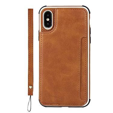 Imagem de Capa de telefone comercial flip tipo cartão para iPhone 13 11 12 Pro Max X XS XR 7 8 Plus SE2 Capa simples de cor sólida, marrom claro, para iphone 11