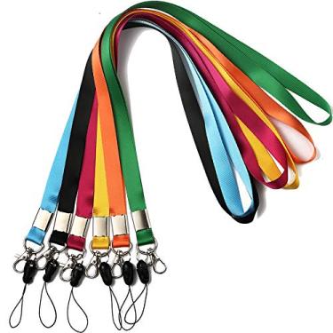 Imagem de YOUOWO Pacote com 6 cordões, para crachás de identificação, escritório, colhedores de cruzeiro de pescoço para chaves, mulheres, homens, celulares, apitos, USB, preto, azul, amarelo, verde, laranja