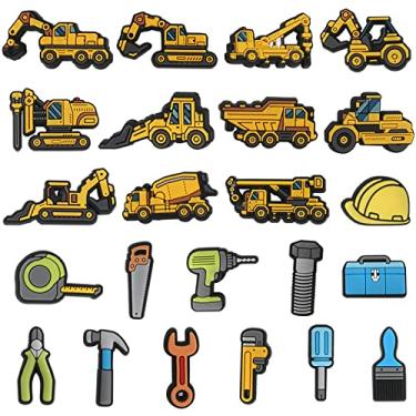 Imagem de mortd Amuletos de decoração de sapatos de construção, 23 peças, escavadeira, escavadeira, caminhão, capacete, amuleto para sapato, pulseira de sapato, decoração de sandálias, acessórios de PVC para
