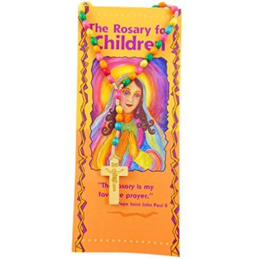Imagem de How to Pray The Rosary para crianças Pamphlet com contas de madeira coloridas conjunto de presente para terço