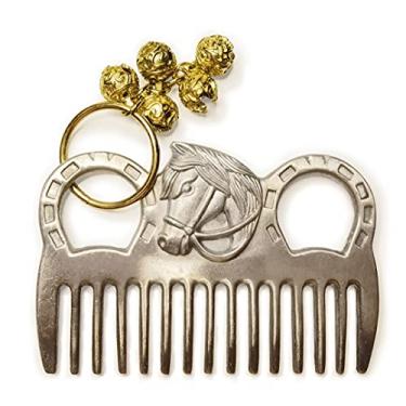 Imagem de Pente de caril para crina e rabo de cavalo, pente equestre para cuidados, deshedding, banho, jogos e remoção de emaranhados, ferramenta de jogo de animais de estimação para cachorro, gato, coelho e coelho, escova de massagem com sino de resposta condicionada