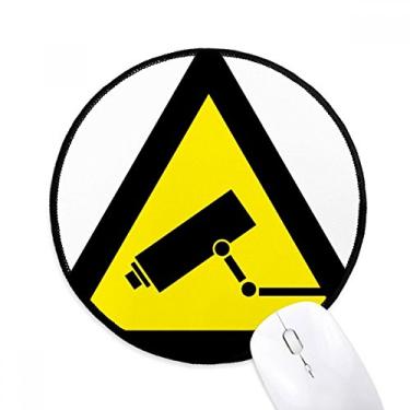 Imagem de Símbolo de aviso amarelo preto monitor câmera triângulo mouse pad desktop escritório tapete redondo para computador