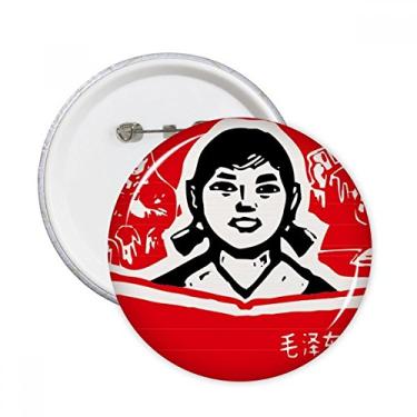 Imagem de Girl Book Red Chinese Revolution Broches Redondos Emblema Botão Decoração 5 peças