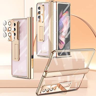 Imagem de Dobradiça magnética para Samsung Galaxy Z Fold 4 Case Dobradiça com S Pen Slot Hidden Kickstand com película de proteção de lente para Fold 3,Gold,For Z Fold4