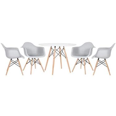 Imagem de Loft7, Kit - Mesa redonda Eames 100 cm branco + 4 cadeiras Eiffel Daw Cinza claro