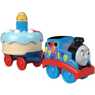 Imagem de Thomas &amp; Friends Birthday Wish Thomas, Musical Push-Along Toy Train Engine com bolo de aniversário light-up para crianças e pré-escolares idades 12 meses e mais velhos