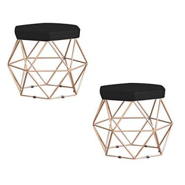 Imagem de Kit 2 Puff Decorativo Base Gold Elsa Veludo Preto - Gran Belo