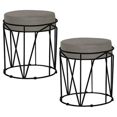 Imagem de Kit 2 Puffs Decorativo Sala de Estar Base Preto Chloe Veludo Cinza - Gran Belo