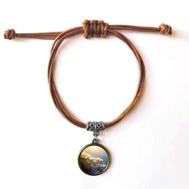 Imagem de DIYthinker Pulseira laranja Sunshine azul celeste nuvens pulseira couro corda escondida presente joia marrom