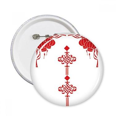Imagem de Lanterna vermelha padrão nó chinês pinos redondos emblema decoração roupas 5 peças presente