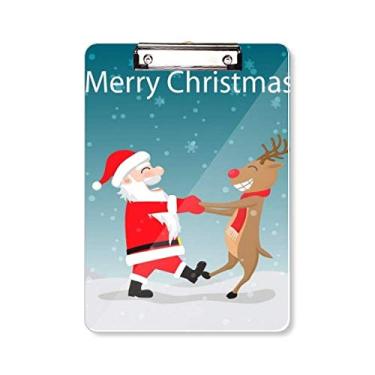 Imagem de Prancheta de Natal Papai Noel, alce, pasta, bloco de anotações, placa de apoio A4