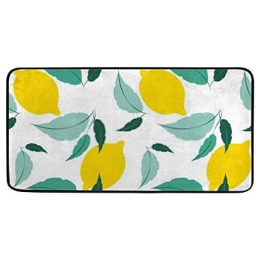 Imagem de Tapete de cozinha anti-fadiga amarelo limão e folhas tapete confortável tapete macio absorvente para corredor, banheiro, cozinha, 99 x 50 cm