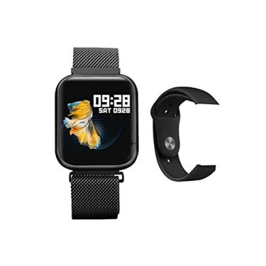 Imagem de Relógio Smartwatch P70 com 2 Pulseiras (Aço/Silicone) Pretas O MELHOR