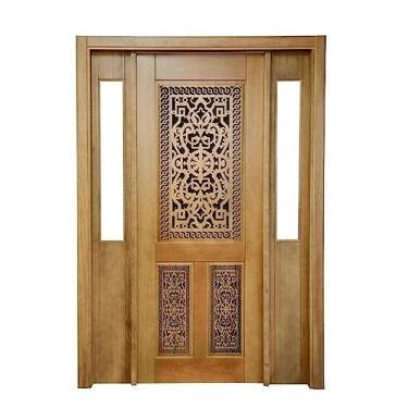 Imagem de Portal Madeira Maciça Vitrô Duplo Lima Entalhada Completa 153x213x14cm Cedro Rosa Marrom