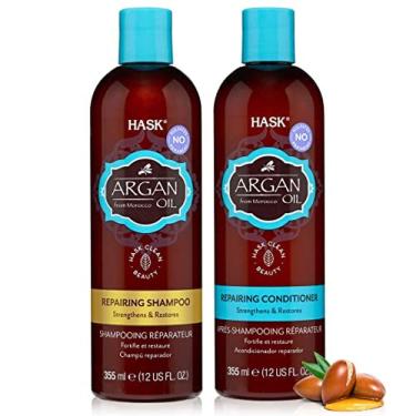 Imagem de Conjunto de shampoo reparador+condicionador HASK ARGAN OIL para todos os tipos de cabelo, sem cor, sem glúten, sem sulfato, sem parabenos, sem cruelda