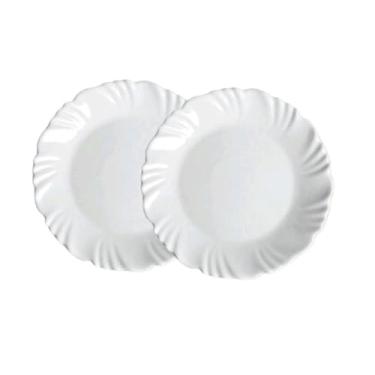 Imagem de Kit De 24 Pratos Raso Branco Pétala Com Detalhe Na Borda Mesa Posta Refeições Durável Vidro Grosso Temperado E Resistente