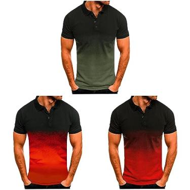 Imagem de 2/3/4 peças camisetas gradientes masculinas moda patchwork blusa casual esportiva lapela manga curta botão nech tops, A - vermelho + laranja + verde militar, XXG