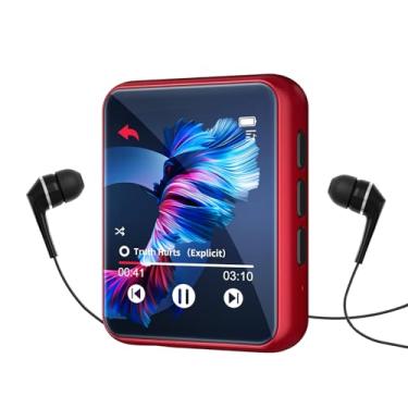 Imagem de MP3 Player Bluetooth 5.3, tela sensível ao toque completa, mini leitor de MP3, reprodutor de música HiFi sem perdas com alto-falantes, rádio FM, gravação, suporta até 128 GB (vermelho)