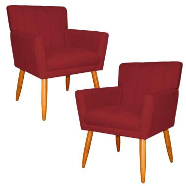Imagem de Kit 2 Poltronas Decorativa para Sala de Estar Cecília Suede Vermelho - Montanaris Decor