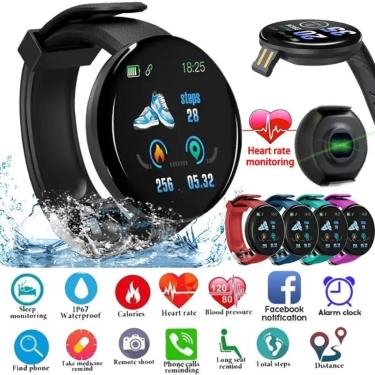 Imagem de D18s relógio inteligente redondo monitor de fitness masculino eletrônico pulseira presente para