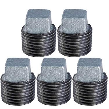 Imagem de Supply Giant GMPL0340-5 Encaixe de plugue de tubo galvanizado, ferro maleável com conector rosqueado de cabeça quadrada conecta-se a 3/4 polegadas (pacote com 5)