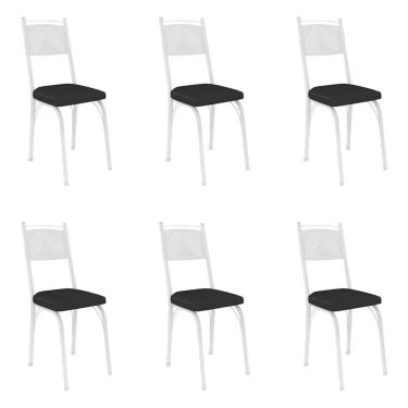 Imagem de Kit 6 Cadeiras de Cozinha Virginia Corino Preto Pés de Ferro Branco - Pallazio