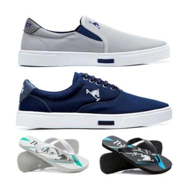 Imagem de Kit 1 Tênis Iate 1 Tênis E 2 Chinelos Polo Joy Cinza Claro E Azul Marinho 37