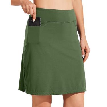 Imagem de Willit Saia feminina de 48,28 cm saia saia atlética de golfe comprimento do joelho casual leve saia com bolsos verde exército M