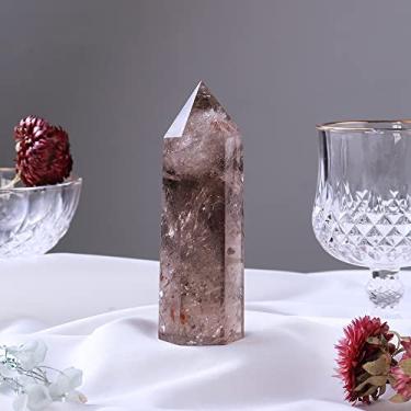 Imagem de 12x3.5cm pedras naturais ponto de cristal torre ametista rosa quartzo pedra minério de energia mineral obelisco ornamentos para casa, quartzo esfumaçado, 12x3.5cm