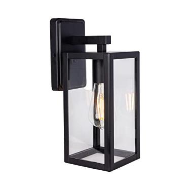 Imagem de LIT-PaTH Lanterna de parede para ambientes externos, arandela de parede como luminária de varanda com uma base E26 Max 60W, caixa de metal com sombra de vidro (preto, embalagem com 1)
