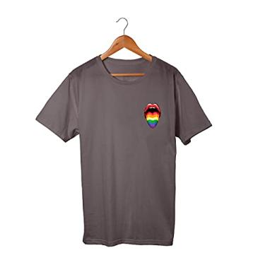 Imagem de Camiseta Unissex Boca LGBT Lingua Arco Iris Orgulho 100% Algodão (Chumbo, M)