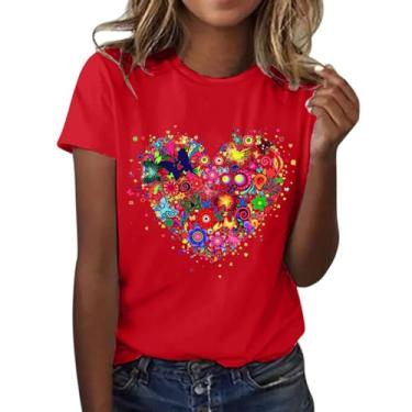 Imagem de Camiseta feminina CIN co de Ma yo 2024 Mexican Fiesta Summer Love Butterfly Floral Estampada Blusas Soltas Casuais, Vermelho, G
