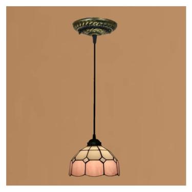 Imagem de Luminária de teto luminária pendente estilo tiffany, luminária pendente para sala de jantar e sala de estar com abajur de vitral quadrado vintage de 20 cm, lustre interno (cor: rosa) (rosa) Stabilize