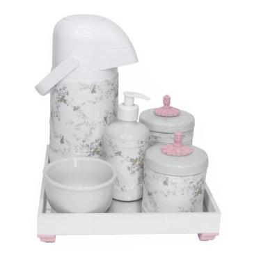 Imagem de Kit Higiene Espelho Completo Porcelanas, Garrafa E Capa Provençal Rosa
