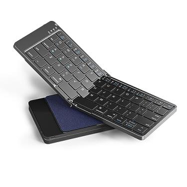 Imagem de Rovinda Teclado Bluetooth dobrável, teclado dobrável portátil sem fio (BT5.1 x 3), tamanho de bolso e ultrafino, recarregável por USB-C para Mac OS, iOS, Android, Windows Laptop Tablet Smartphone