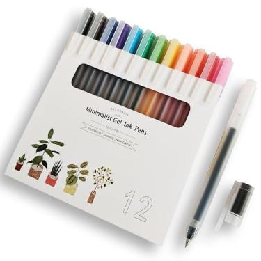 Imagem de Canetas de gel coloridas minimalistas, estilo japonês, ponta fina de 0,5 mm, fofas 12 cores para desenhar, colorir, diário, anotações (WINYOOD-230)